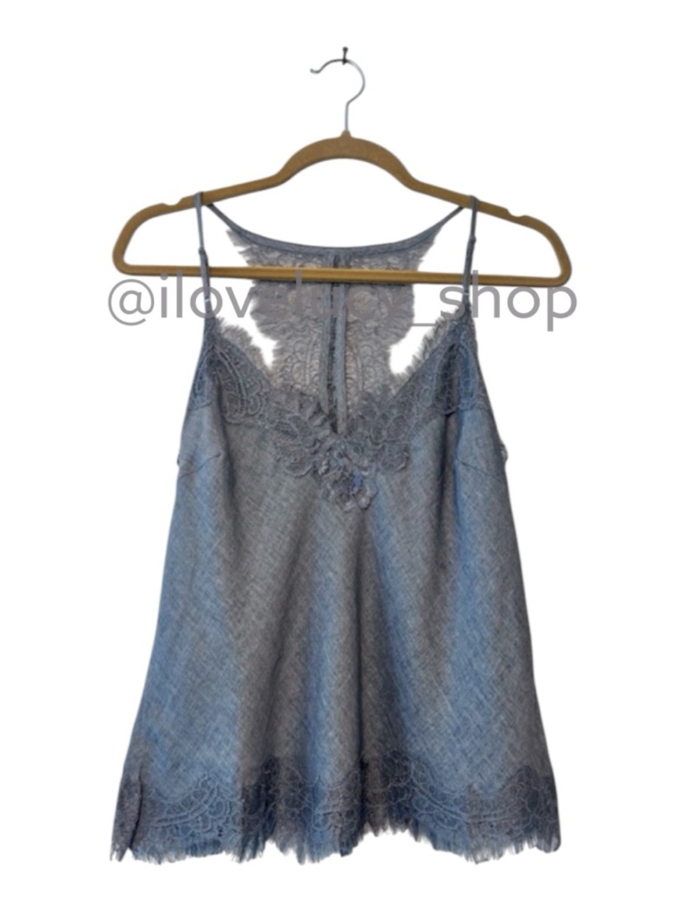 Gold Hawk Linen Blend Lace Camisole Tank Blue Chalk NWT Small